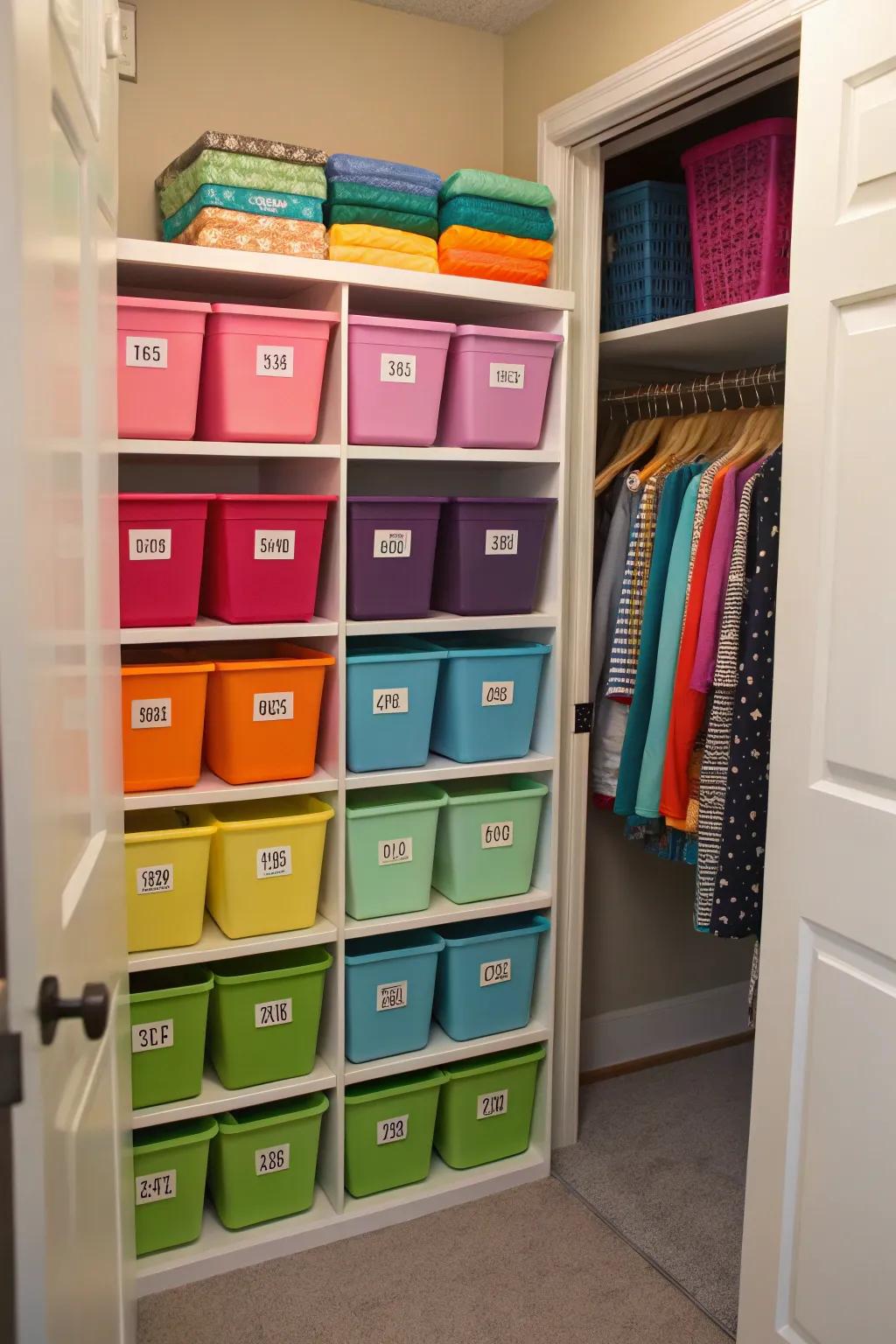 Storage crates are key to an organized and vibrant closet.