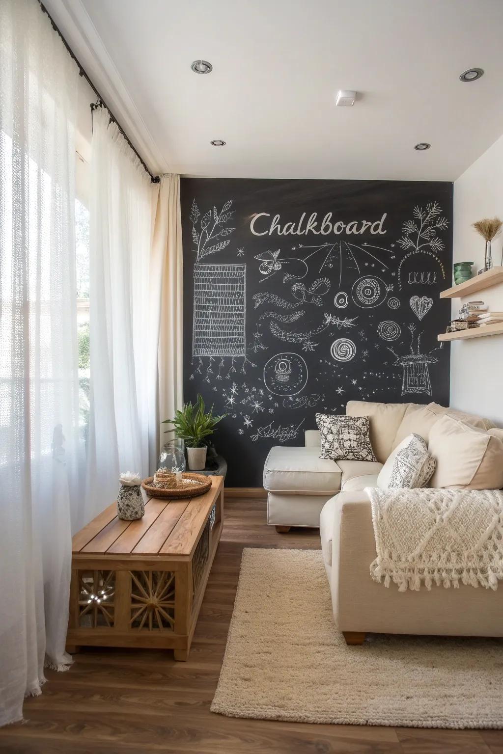 Change your space with a stylish chalkboard wall for a hint of creativity and flair.