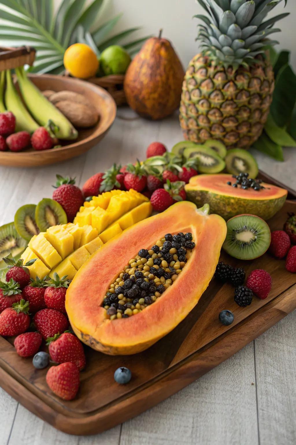 Fruit shell vessels offer a unique and practical serving idea for tropical fruits.