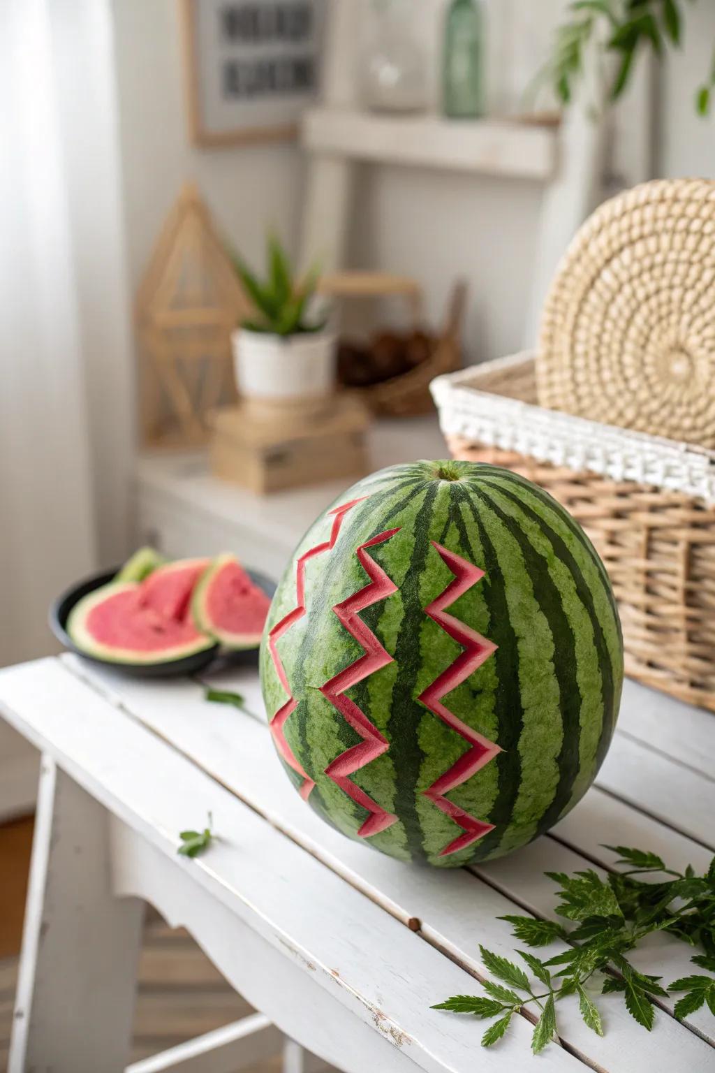 Infuse your brunch with a dash of dynamic elegance using this stunning zigzag-carved tropical delight.