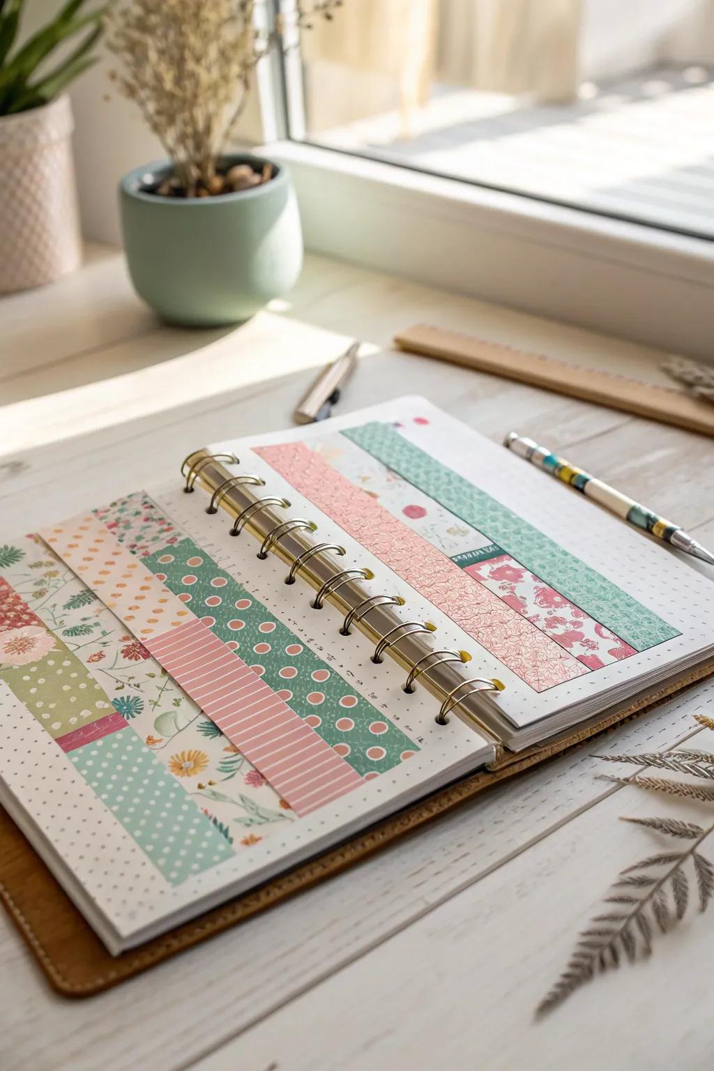 Transform your scrapbook into a masterpiece using vibrant patterned tapes – where Scandinavian simplicity merges with Bohemian imagination!