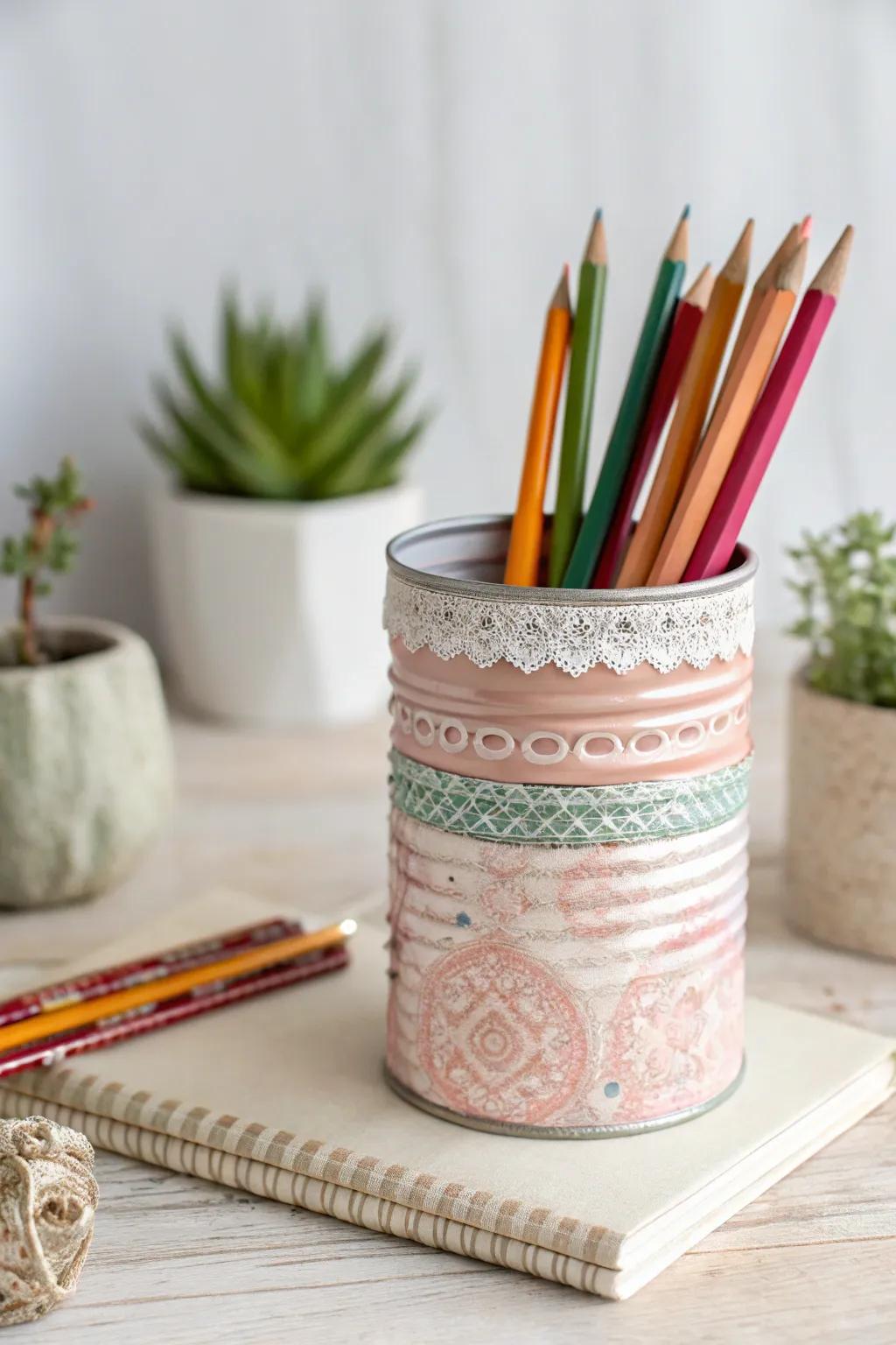 Bring a touch of bohemian beauty to your desk with these chic bespoke writing tool containers!
