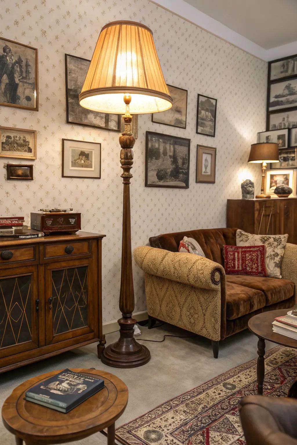 Relive the past with a vintage-inspired floor lamp that adds nostalgic charm.