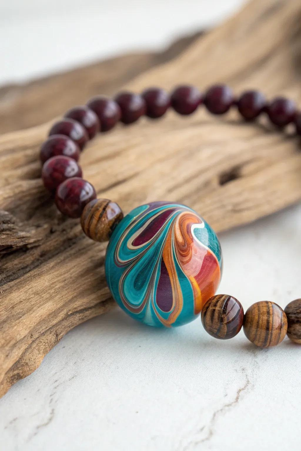 Elevate your aesthetic with this striking non-figurative art glass bead bracelet—a fusion of minimalist layout and audacious artistry.
