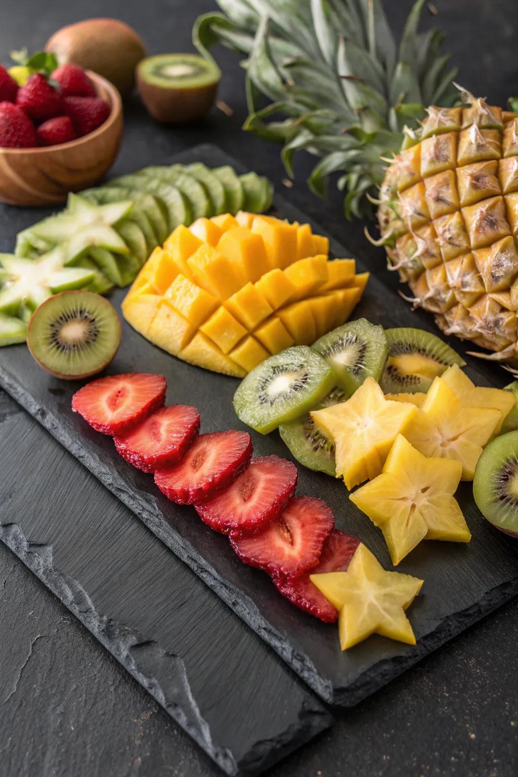 A specific yellow fruit adds a unique visual element with its natural star shape.