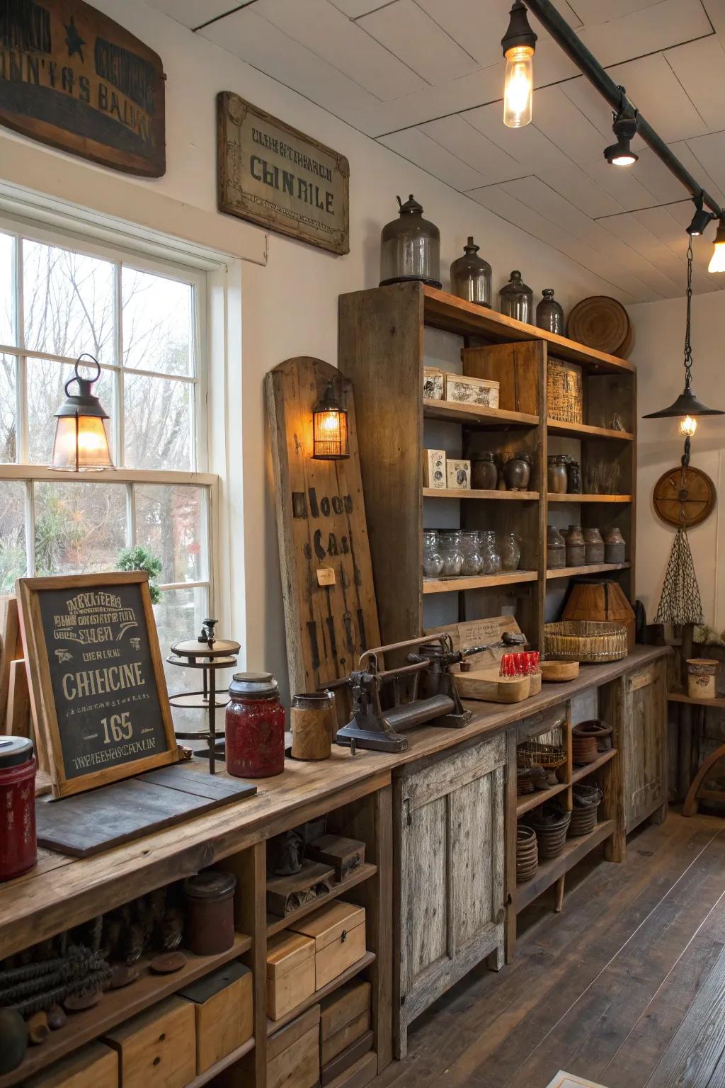 Reclaimed materials contribute a sustainable tale to this rustic boutique.