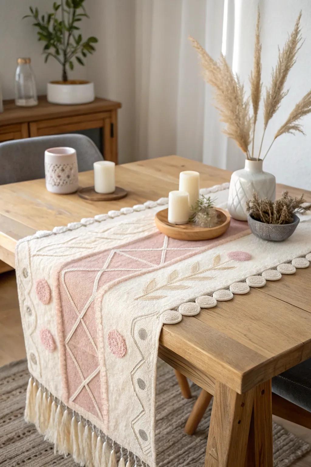 Enhance your dining ambiance with the elegance of a handmade felted table runner.