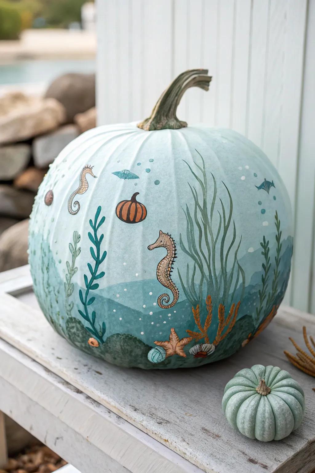 Dive into art with this ocean-inspired gourd, where each bump tells a sea story.