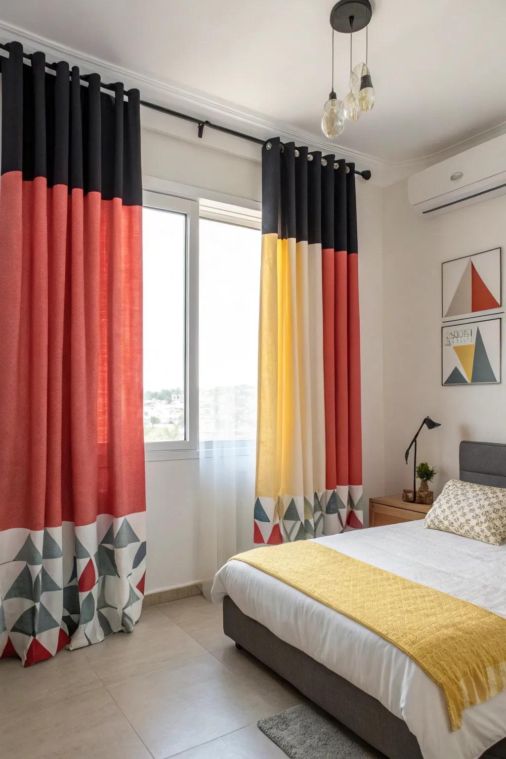 Color grouping brings a modern twist to traditional curtain designs.