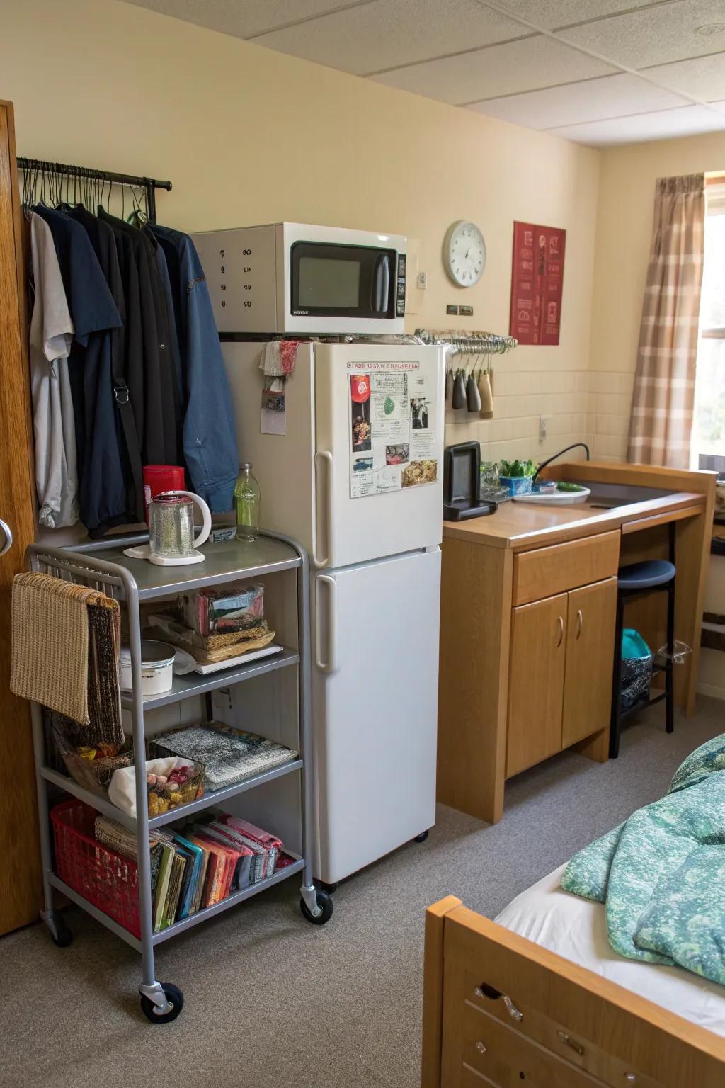 A mini kitchen station for snacks.