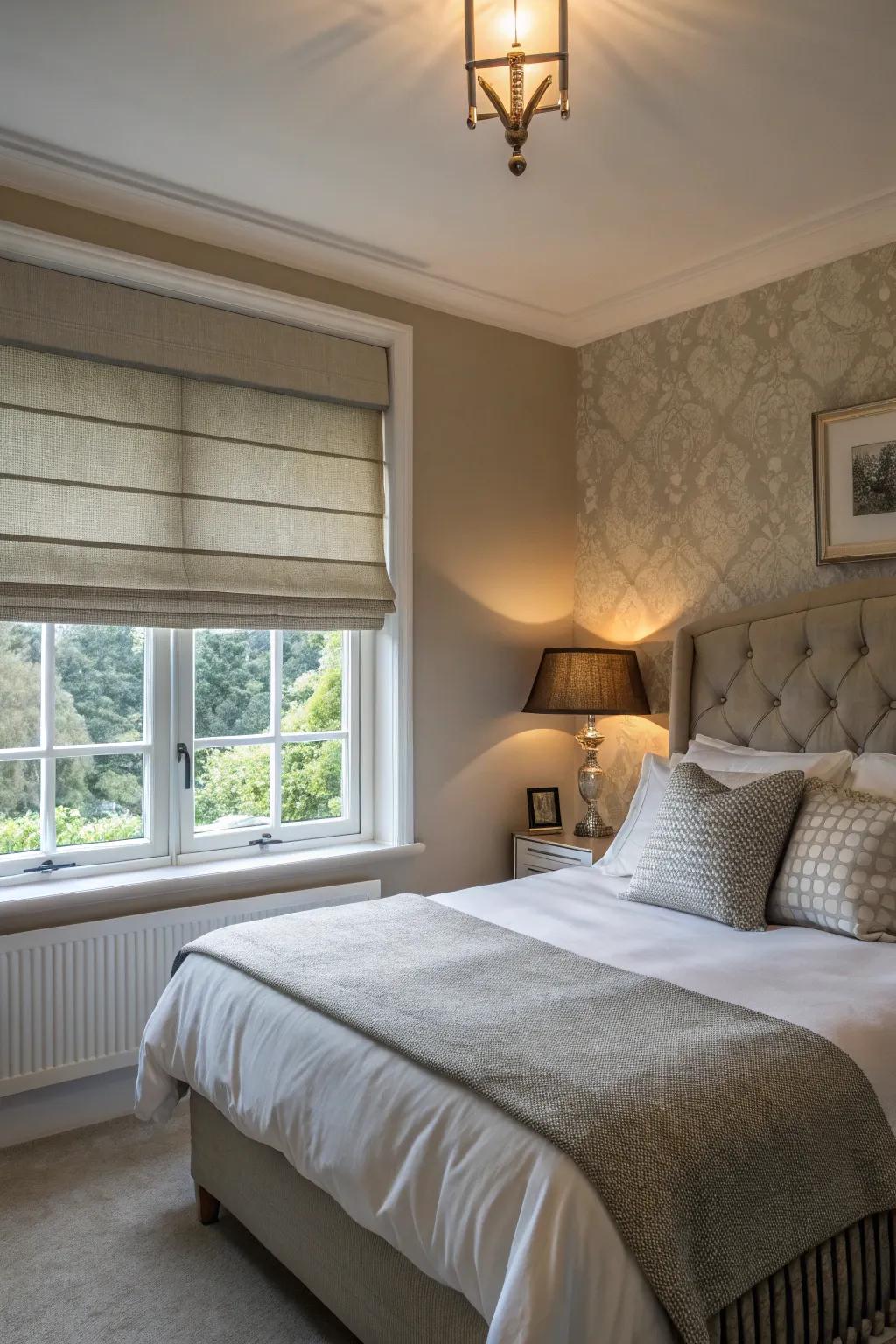 Folded shades offer design and functionality to small windows.