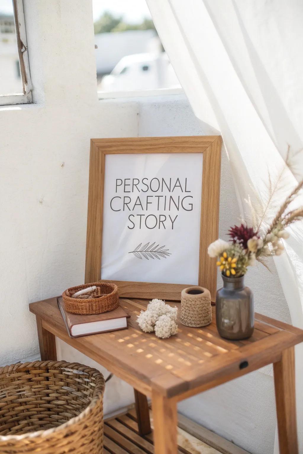 Share your crafting journey and connect with customers through a <strong><em>personal story display</em></strong>.” loading=”lazy” class=”pimg”>
	</picture><figcaption>Share your crafting journey and connect with customers through a <strong><em>personal story display</em></strong>.</figcaption></figure>
<p>Share your story with a small display or poster. I often include a bit about my crafting background, which helps me connect with customers.</p>
<h3>Explore these options:</h3>
<ul class=