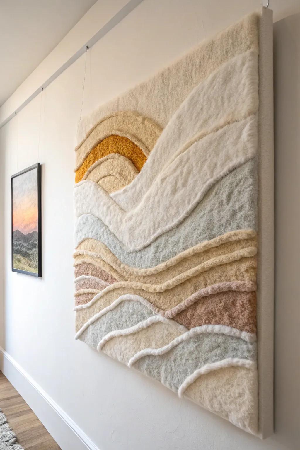 Enhance your space with the understated elegance of abstract felted art, where craftsmanship meets minimalist beauty.