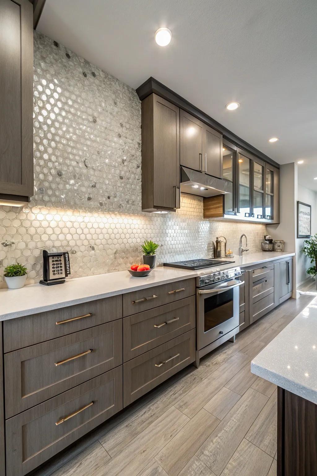 Layered structures enhance the depth and appeal of the kitchen design.