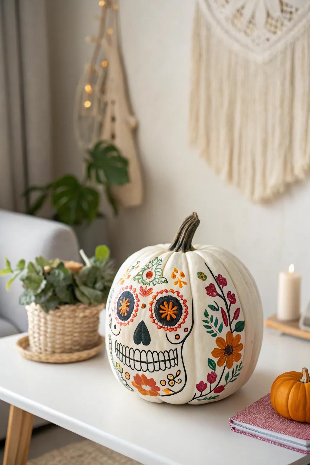 Enjoy the bright spirit of the Day of the Dead with this gourd art!