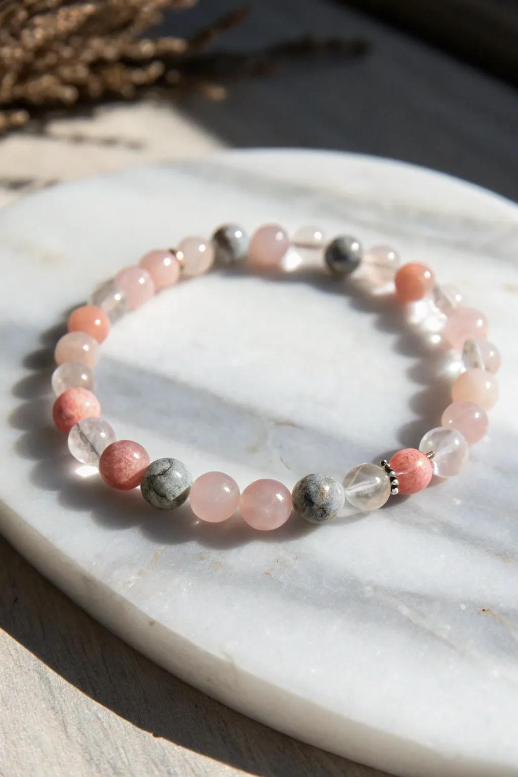 Elevate your fashion sense with this adaptable glass bead bracelet, effortlessly transitioning from daytime chic to nighttime refinement.