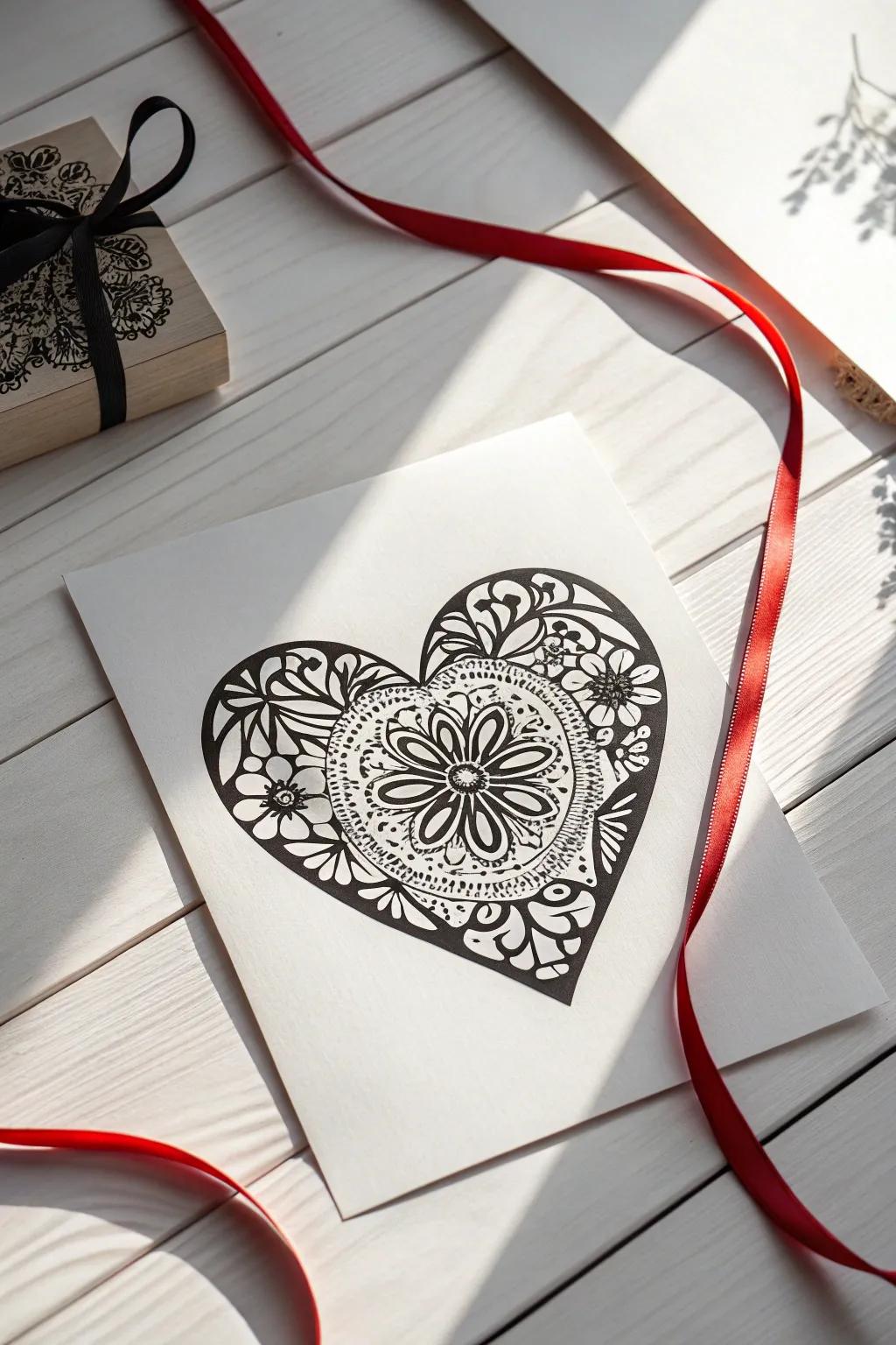 Monochrome Romance: A minimalist Valentine's Day heart with a chic red highlight, great for those who cherish simplicity and elegance.