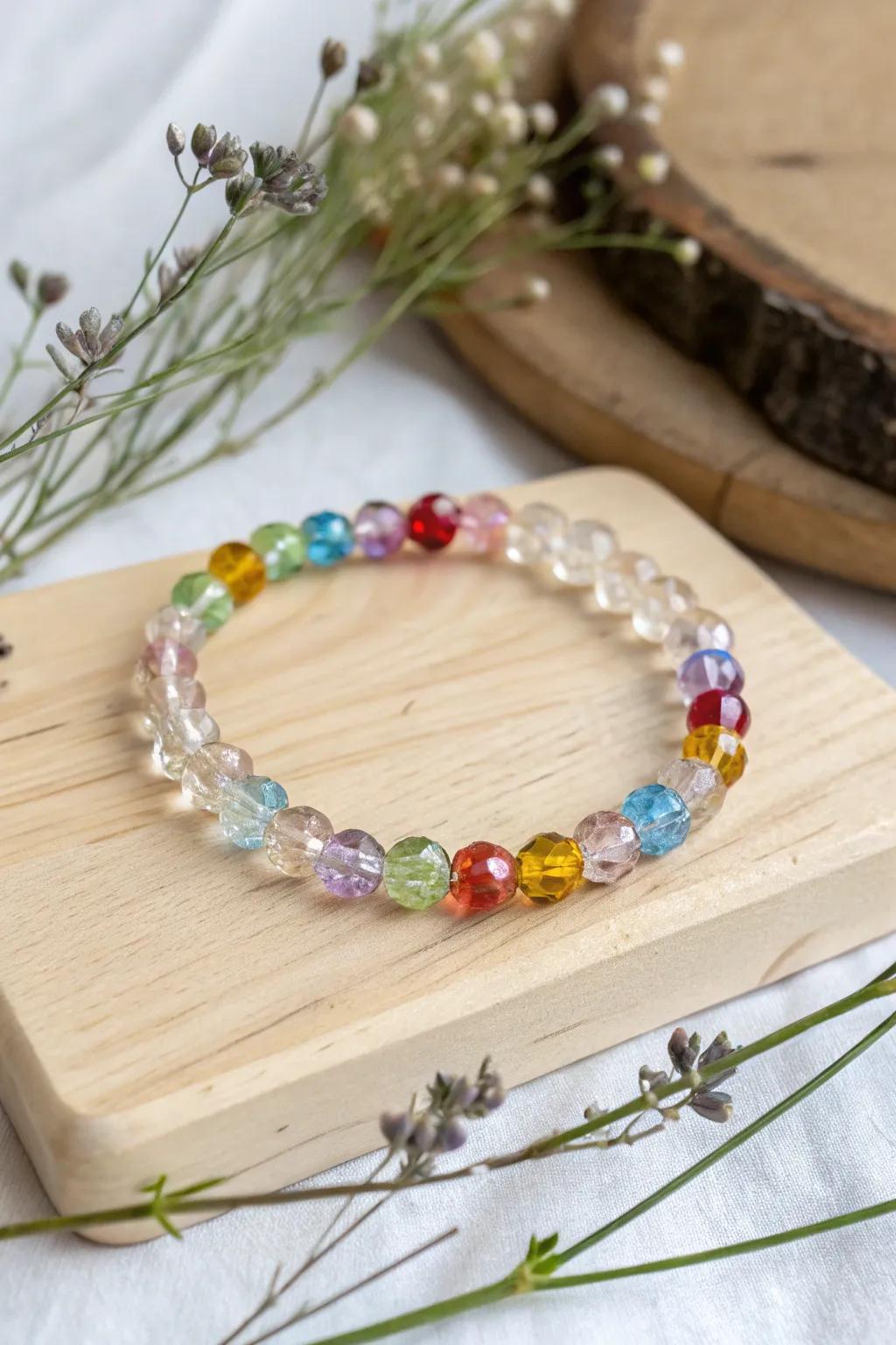 Enhance your personal style with the Prismatic Crystal Joy bracelet—a splendid fusion of vivid color and masterful craftsmanship!