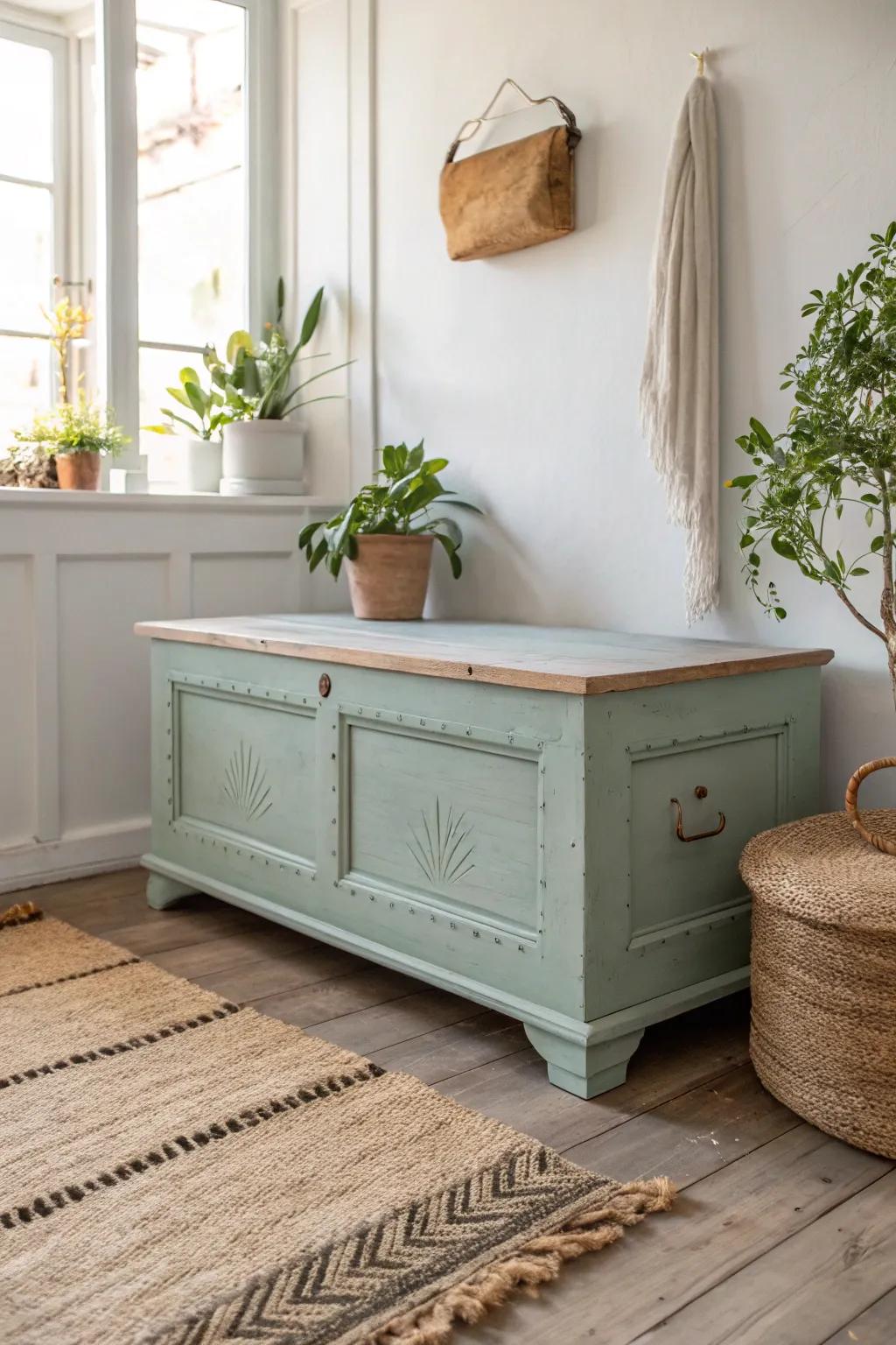 Elevate your space with the ageless charm of a chalk-painted cedar chest. #ScandiBoho #Craftsmanship