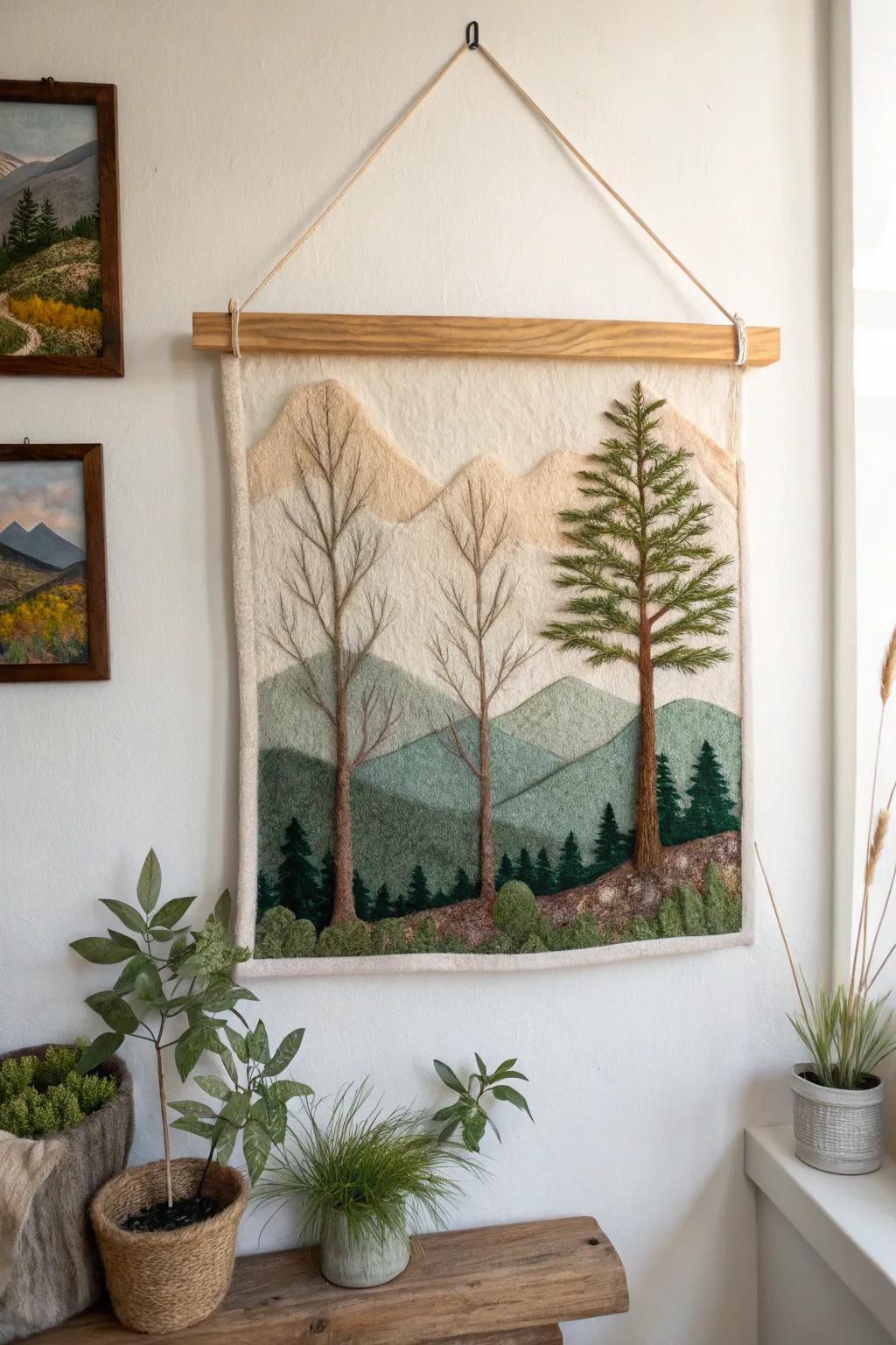 Change the vibe of your room with the tranquil allure of nature-inspired wet felted wall art. 🌿 #ScandinavianDesign #BohoChic