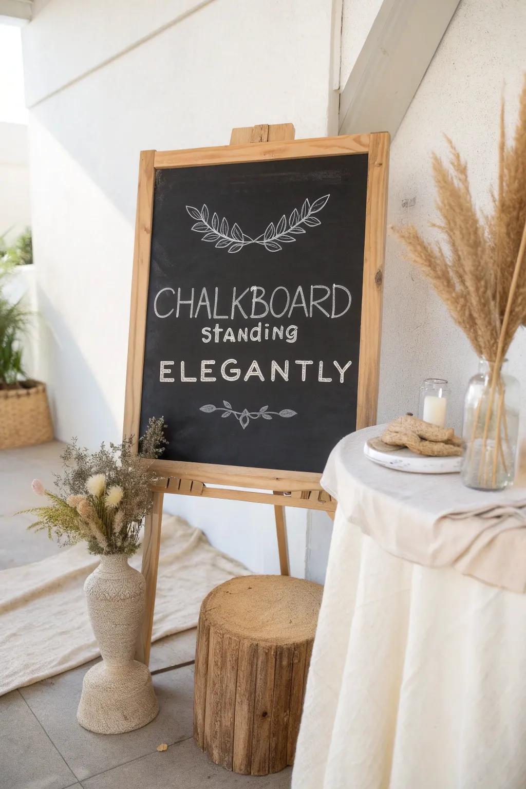 Engage and connect: Add a <strong><em>personal touch to your craft booth</em></strong> with a charming customer interaction board.” loading=”lazy” class=”pimg”>
	</picture><figcaption>Engage and connect: Add a <strong><em>personal touch to your craft booth</em></strong> with a charming customer interaction board.</figcaption></figure>
<p>Use a chalkboard for customer feedback or fun questions. I like seeing what people write; it adds a personal touch to the booth.</p>
<h3>Products that could assist:</h3>
<ul class=
