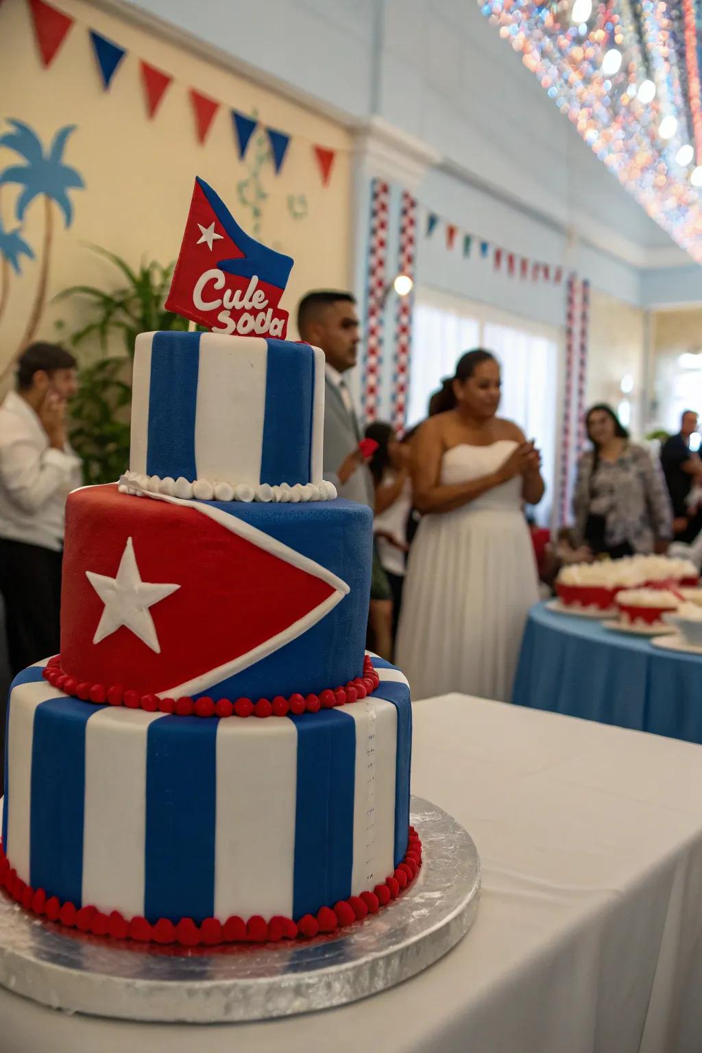 A cake proudly showcasing the Cuban flag's colors.