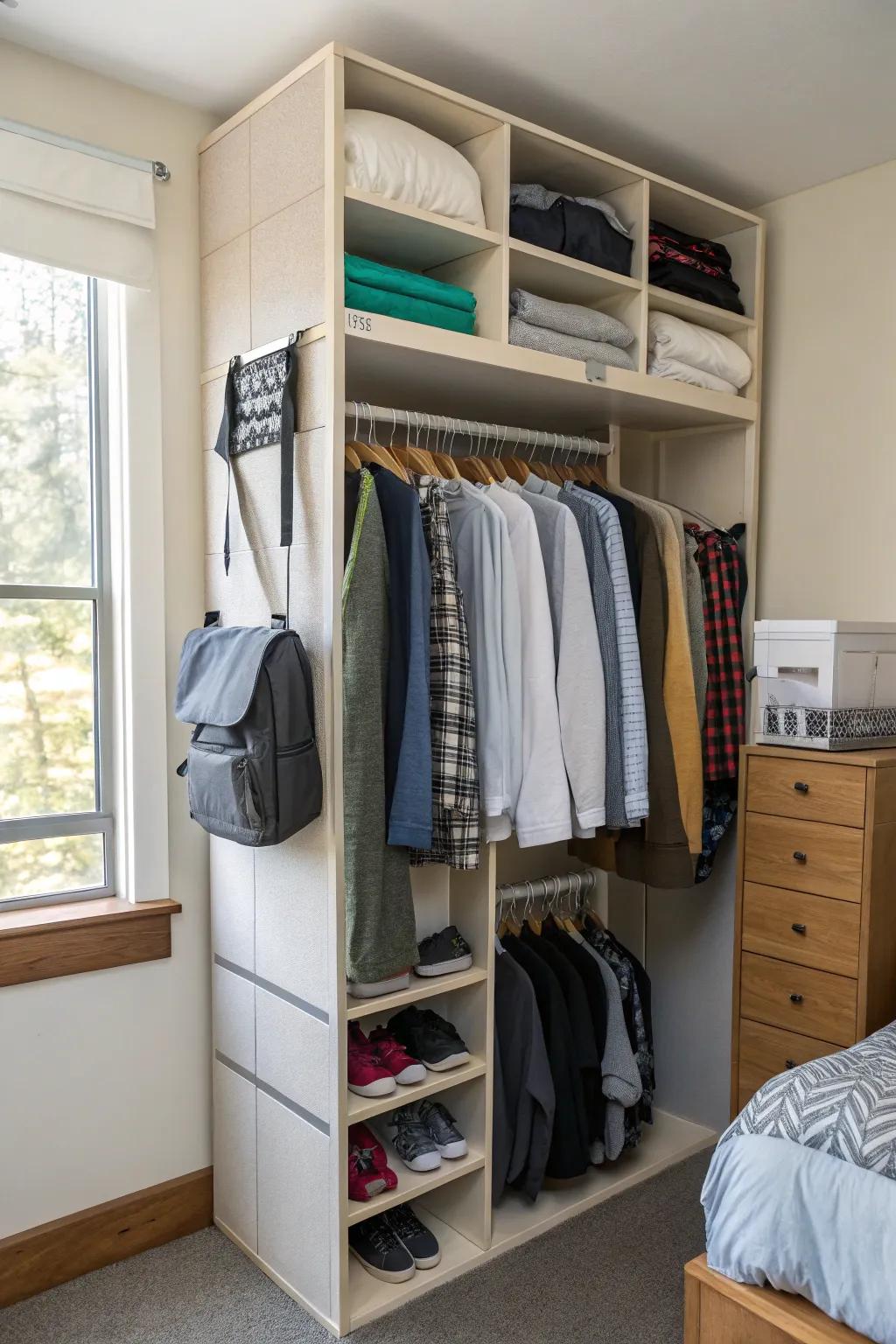 Double your hanging capacity using a closet expander.