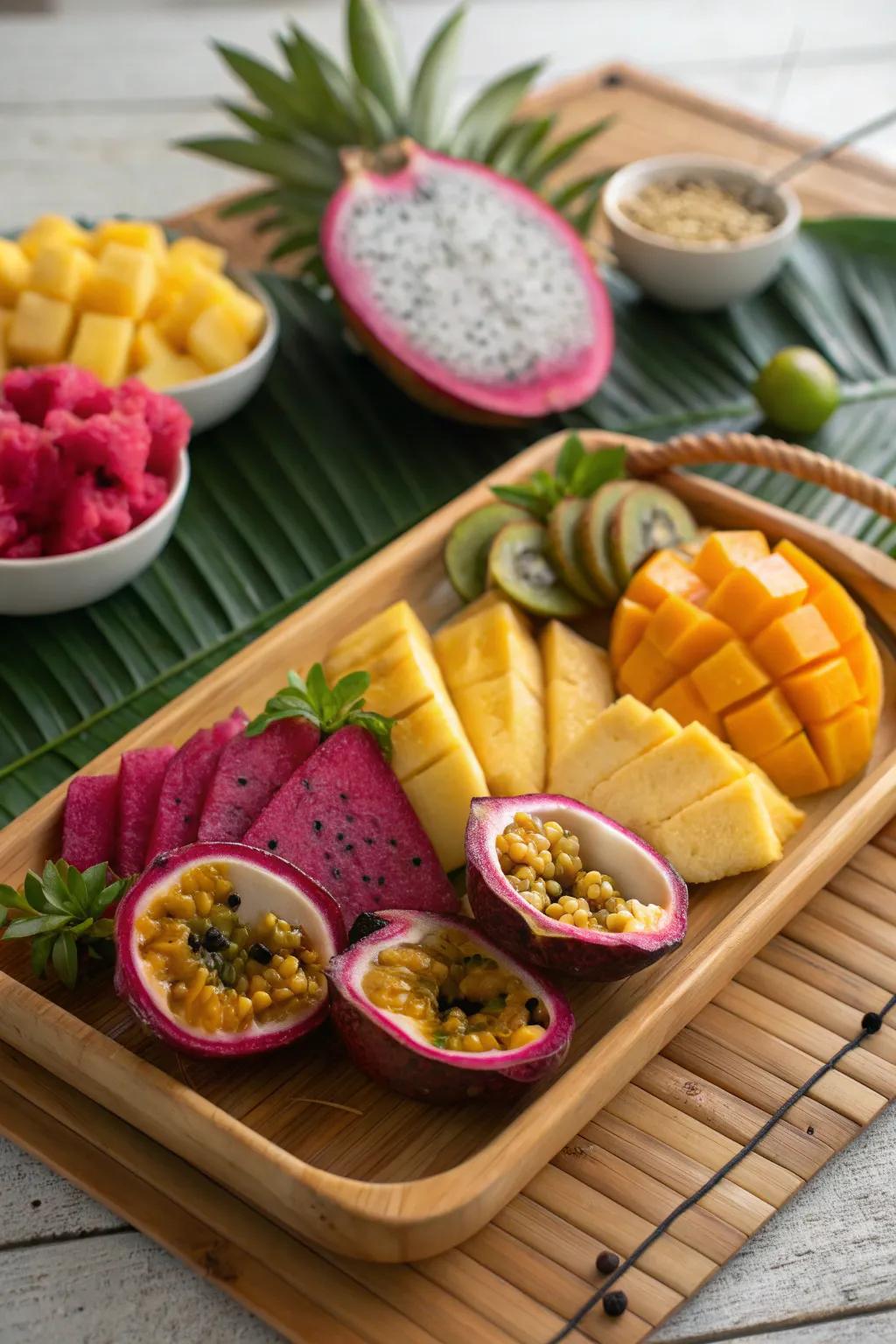 Rare fruits introduce mystery and allure to this delightful platter.