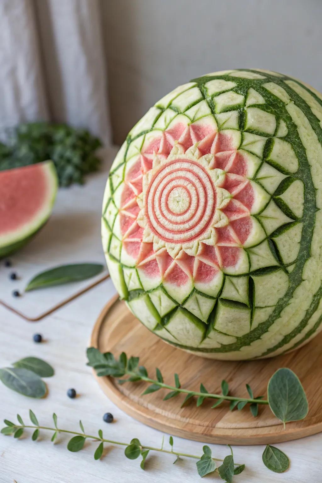 Discover the art of tropical delight sculpting with this impressive geometric spiral design—where simplicity meets craftsmanship.