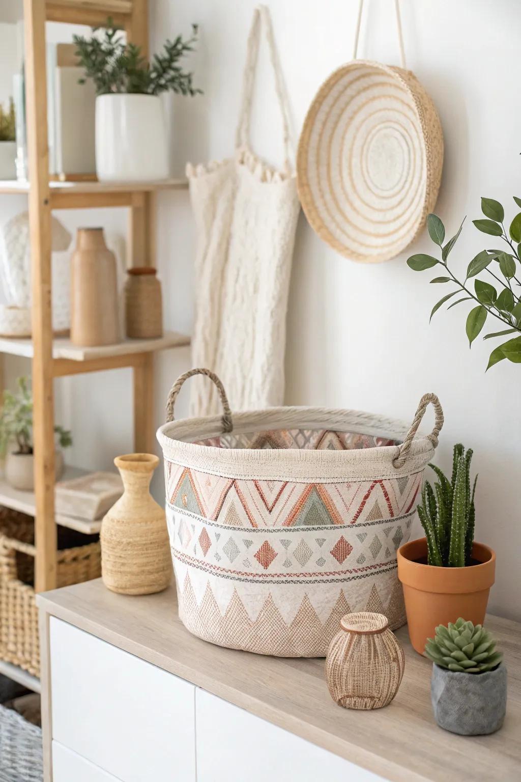 Improve your living room decor using a DIY decorative container that combines simple Scandinavian design with boho charm.