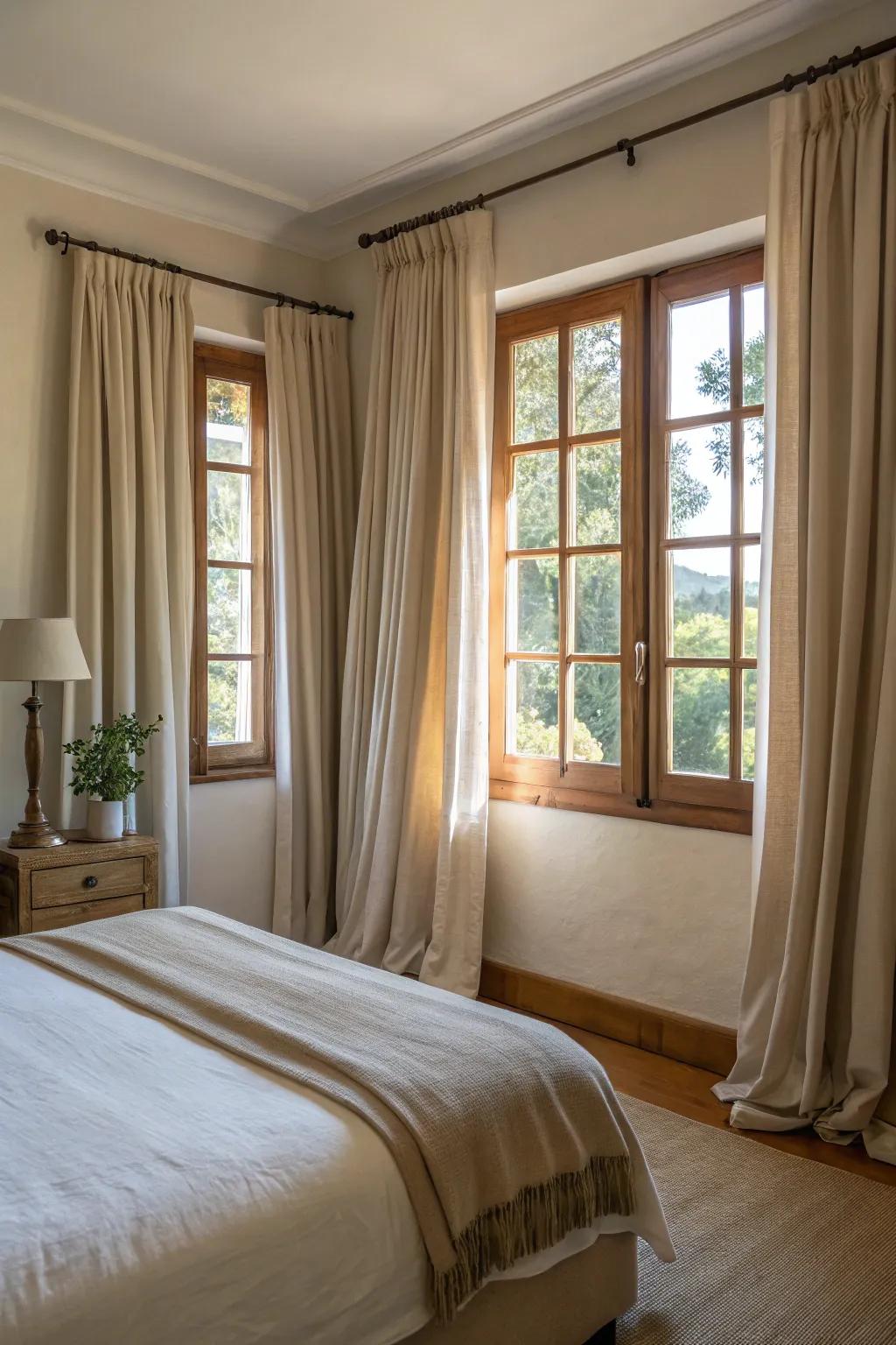 Simple toned curtains are an ageless addition to any bedroom.