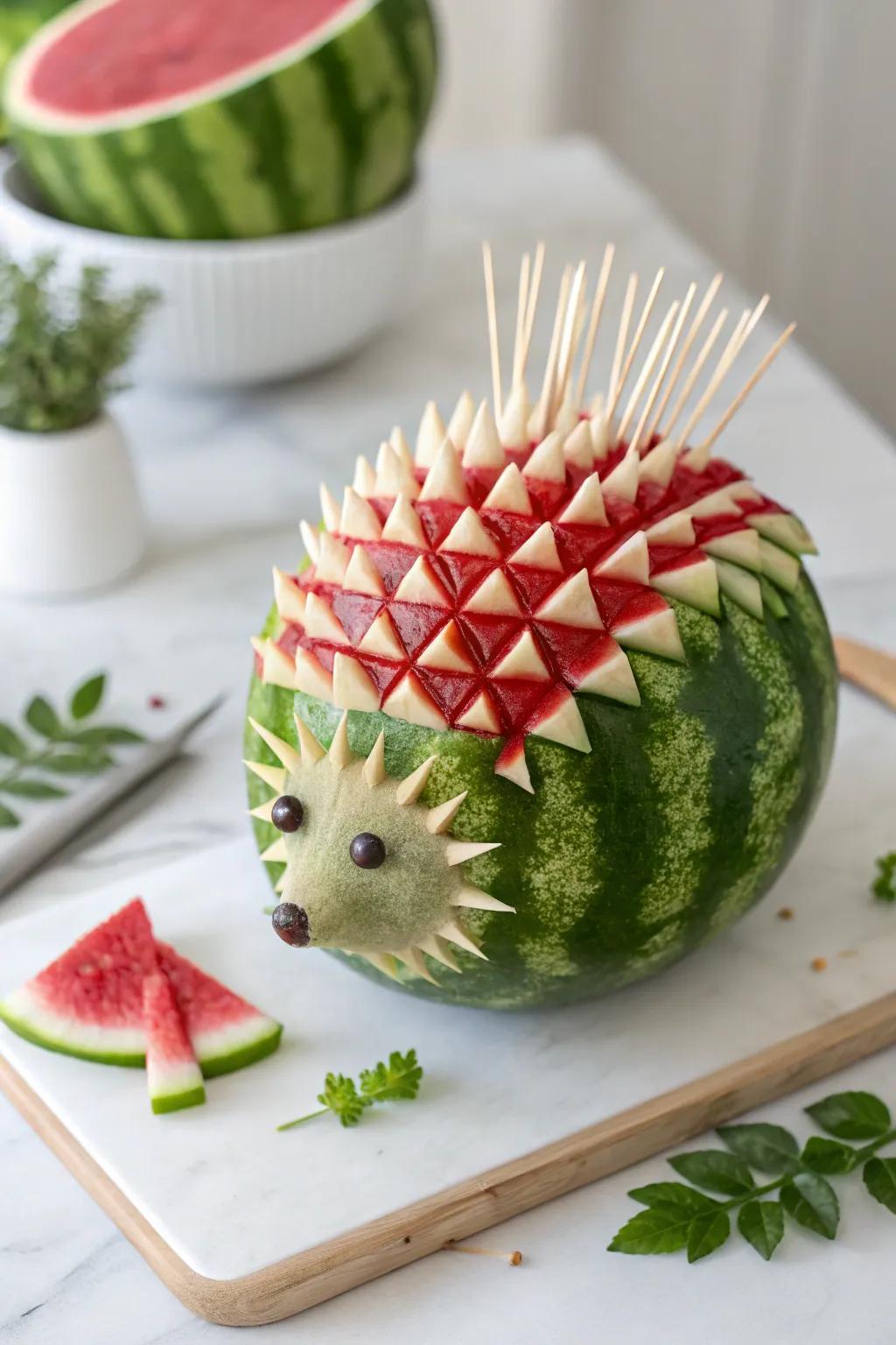 Playful Tropical Delight Hedgehog: A delightful picnic treat with a Scandinavian twist!