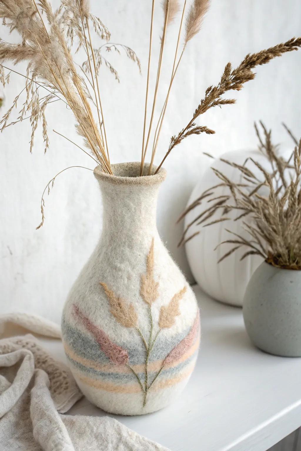 Enhance your living space with the inherent beauty of a handmade felted vase.