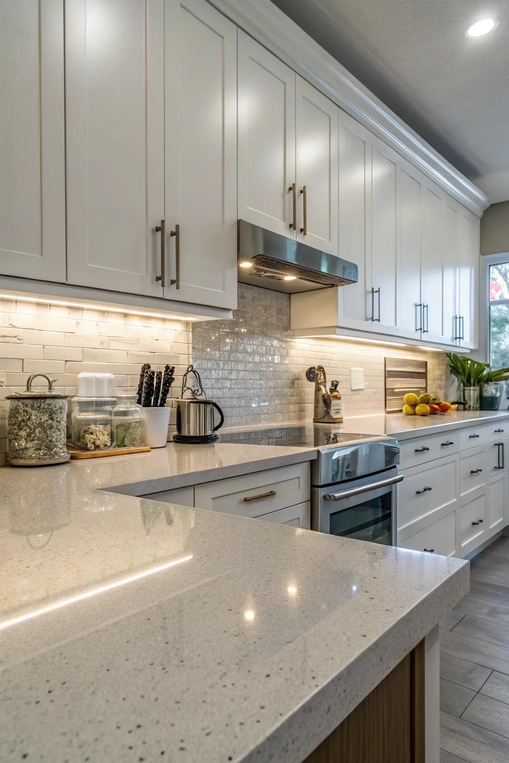 Coordinating the guard and countertops cultivates a harmonious and sophisticated kitchen.