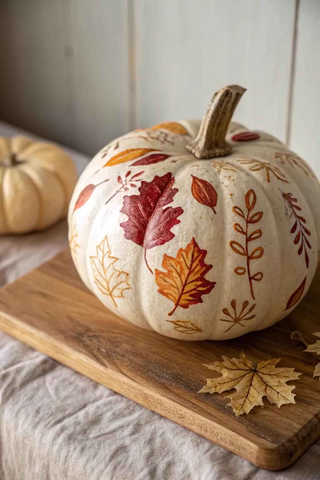 Capture the charm of autumn with this wonderfully painted bumpy gourd, a blend of nature and art.