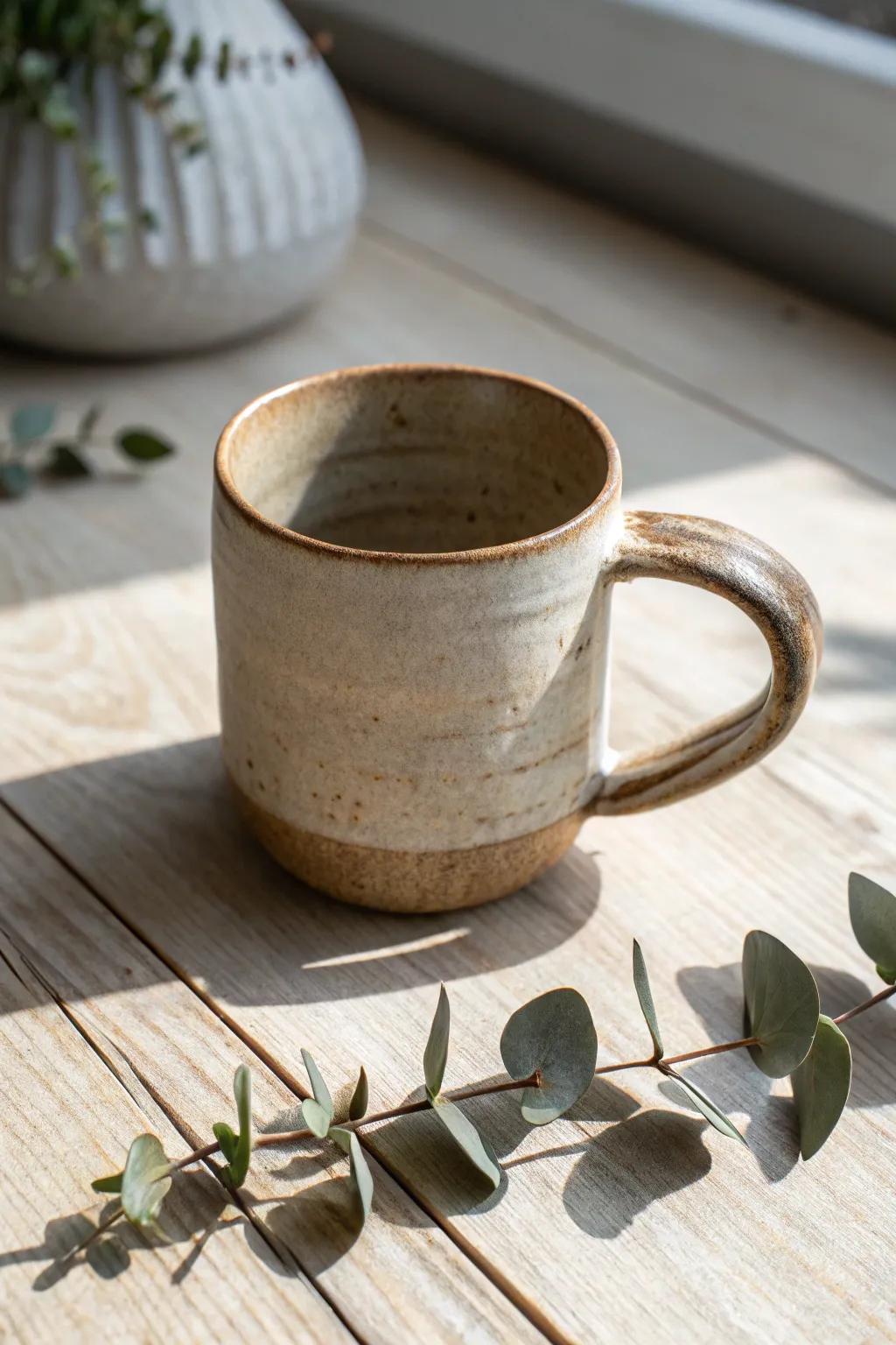 Appreciate the charm of simplicity with this rustic minimalist mug, where natural refinement meets uniquely made artistry.