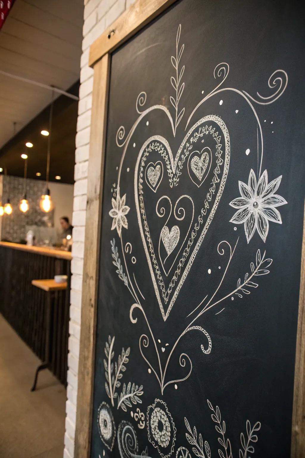 Embrace the comforting allure of hand-drawn affection with this minimalist blackboard design.