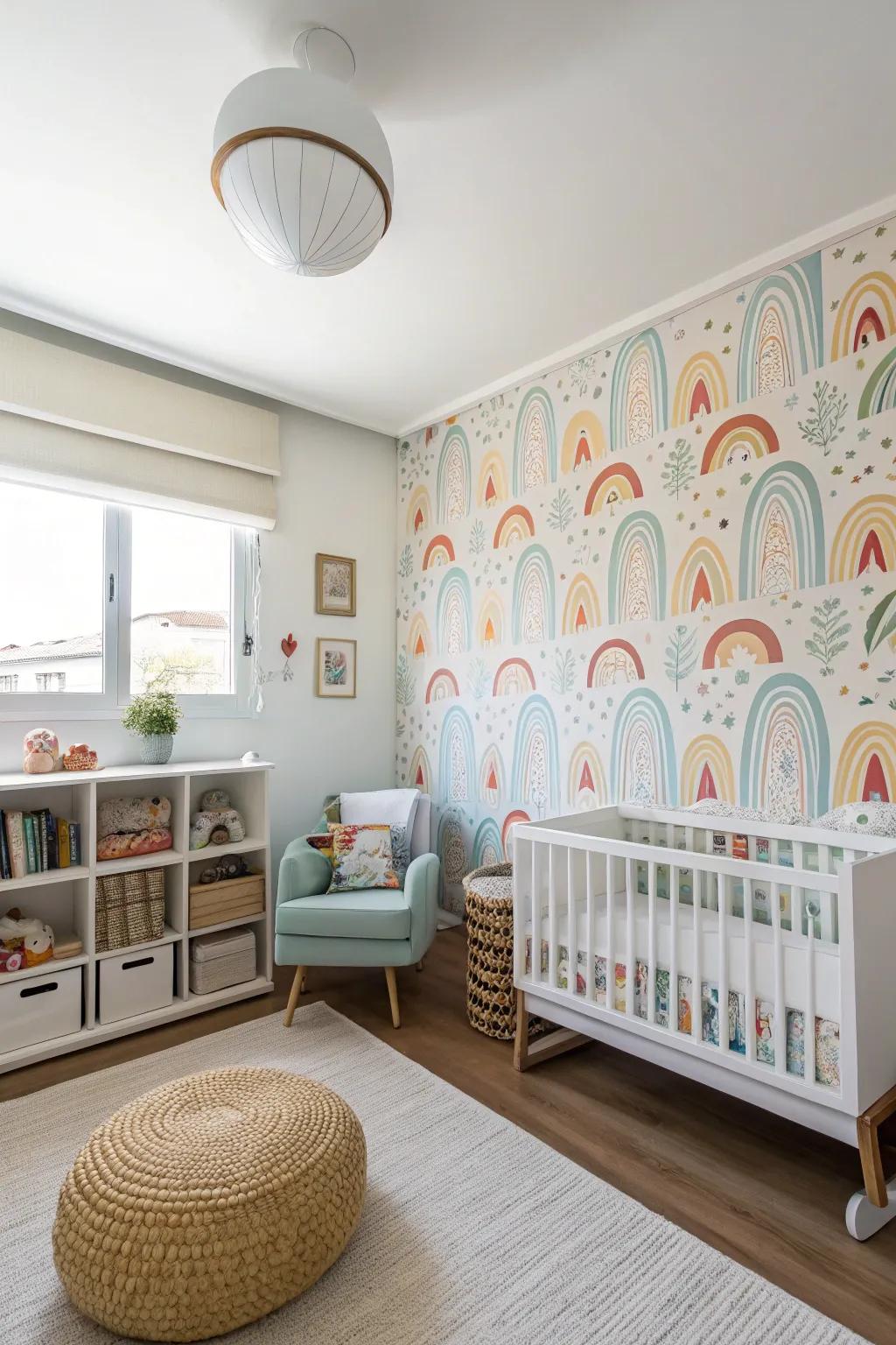 A vibrant accent wall provides warmth and individuality.