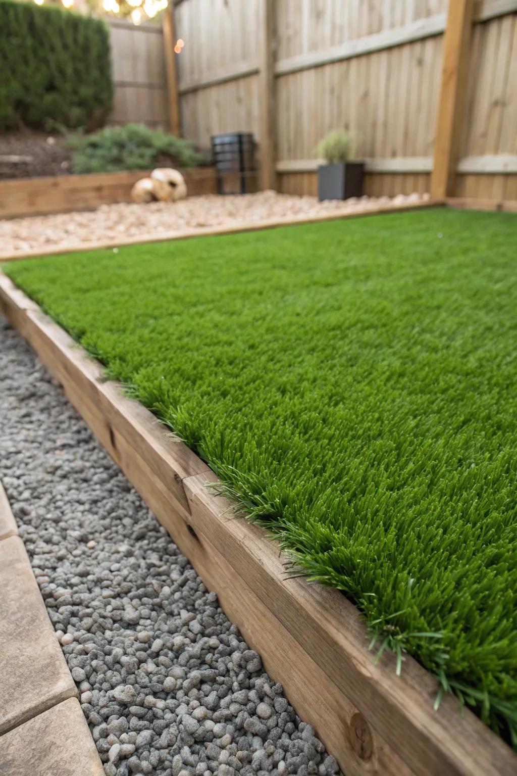 Enhance your DIY dog area with lush, paw-friendly manufactured turf for a tidy and inviting outdoor space.