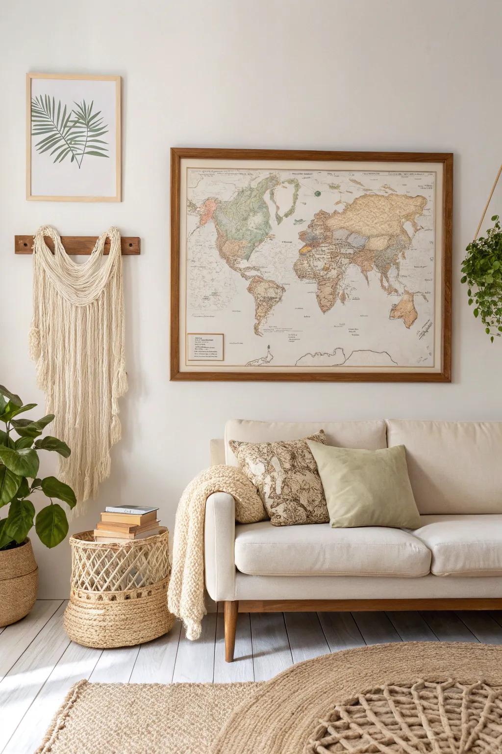 Change your living space with a personal touch: DIY Oversized Map Art that tells your personal story. 🌍✨ #ScandinavianStyle #BohoChic #DIYDecor