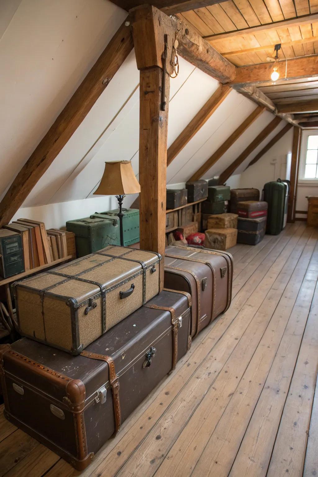 Stow infrequently used luggage in the attic for space optimization.