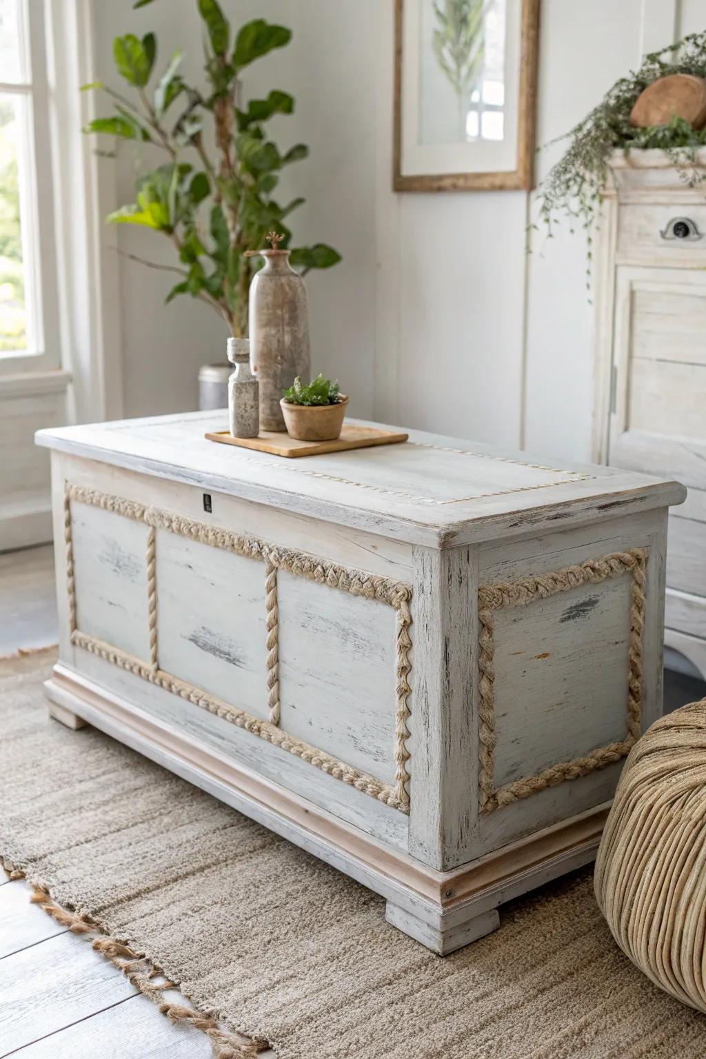 Delight in the allure of a weathered cedar chest for enduring elegance.
