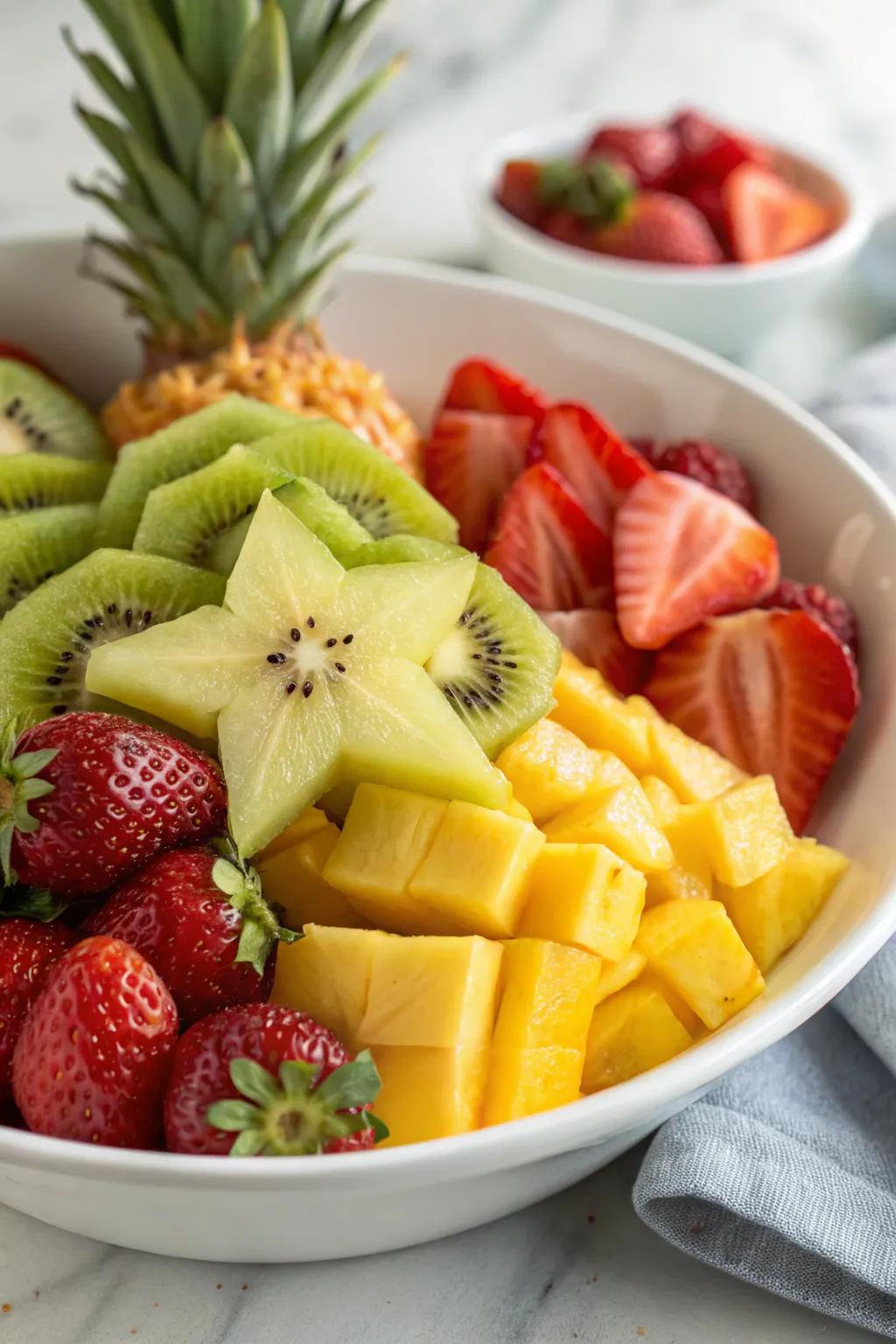 Tangy green stars add a whimsical element to this tropical fruit platter.