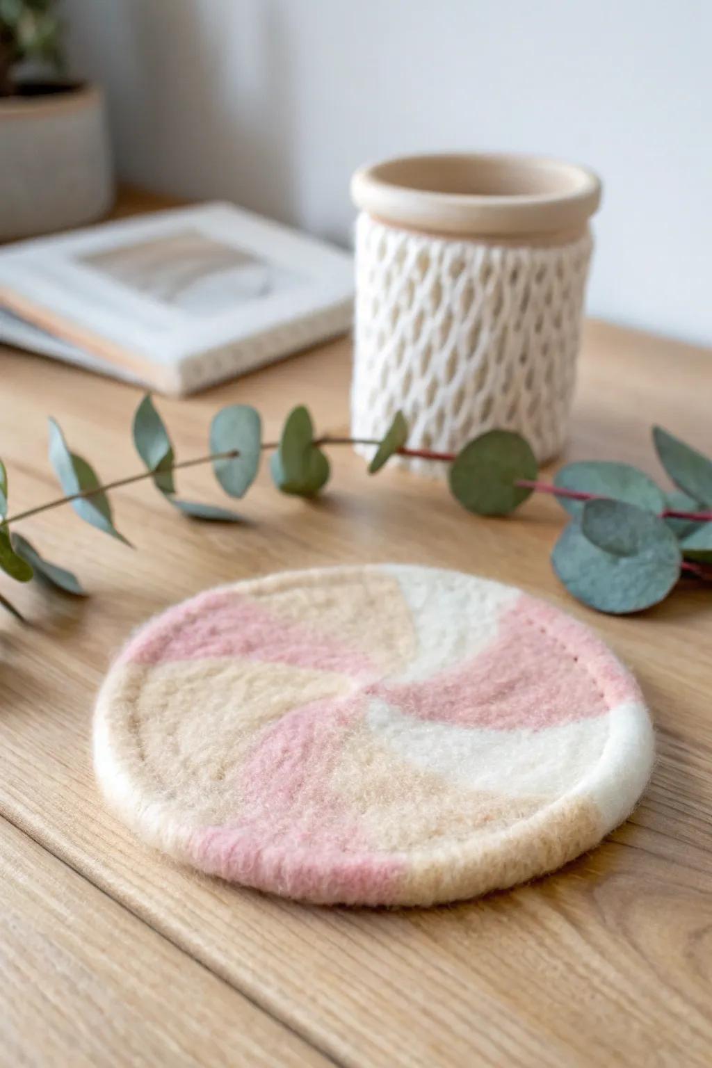 Handcrafted Elegance: Improve your table arrangement with these delightful felted coasters.