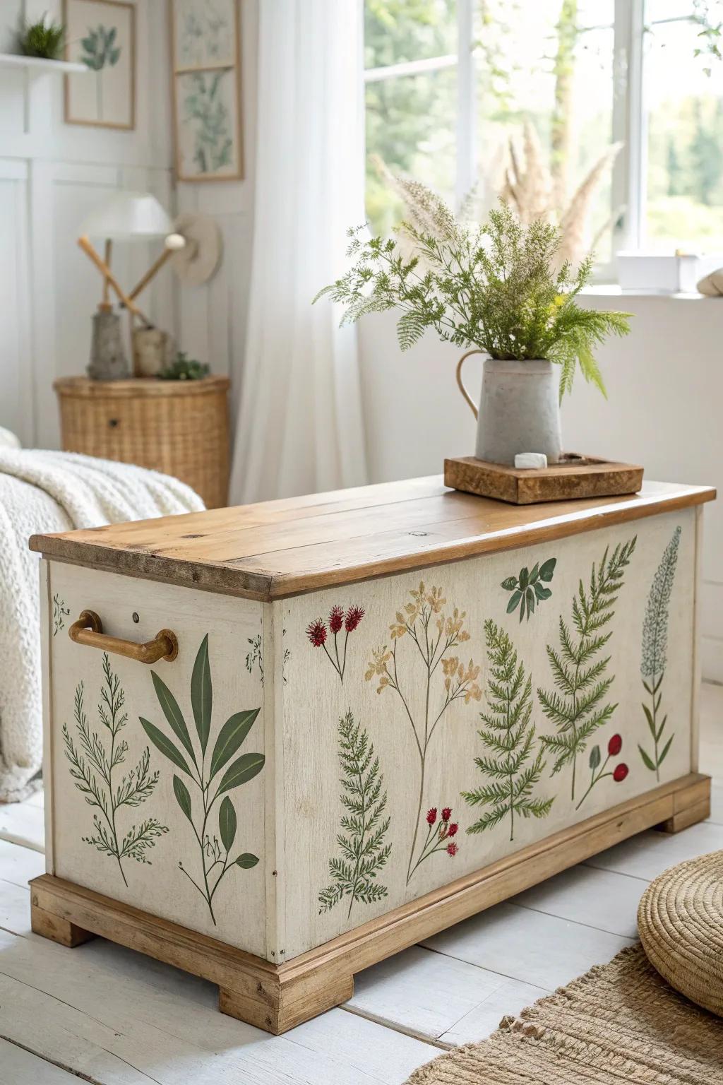 Bring the tranquility of nature inside with this charming botanical cedar chest.