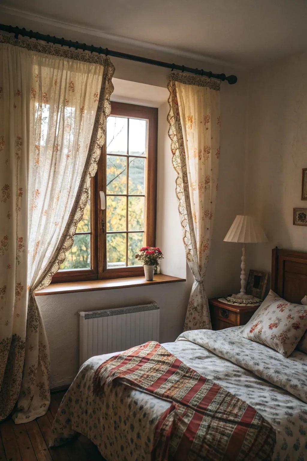 Bistro style curtains add a rustic charm perfect for cozy bedrooms.