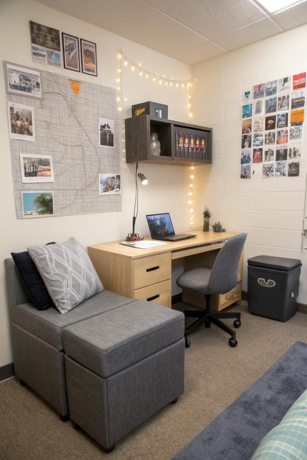 Multi-use furnishings maximize space.