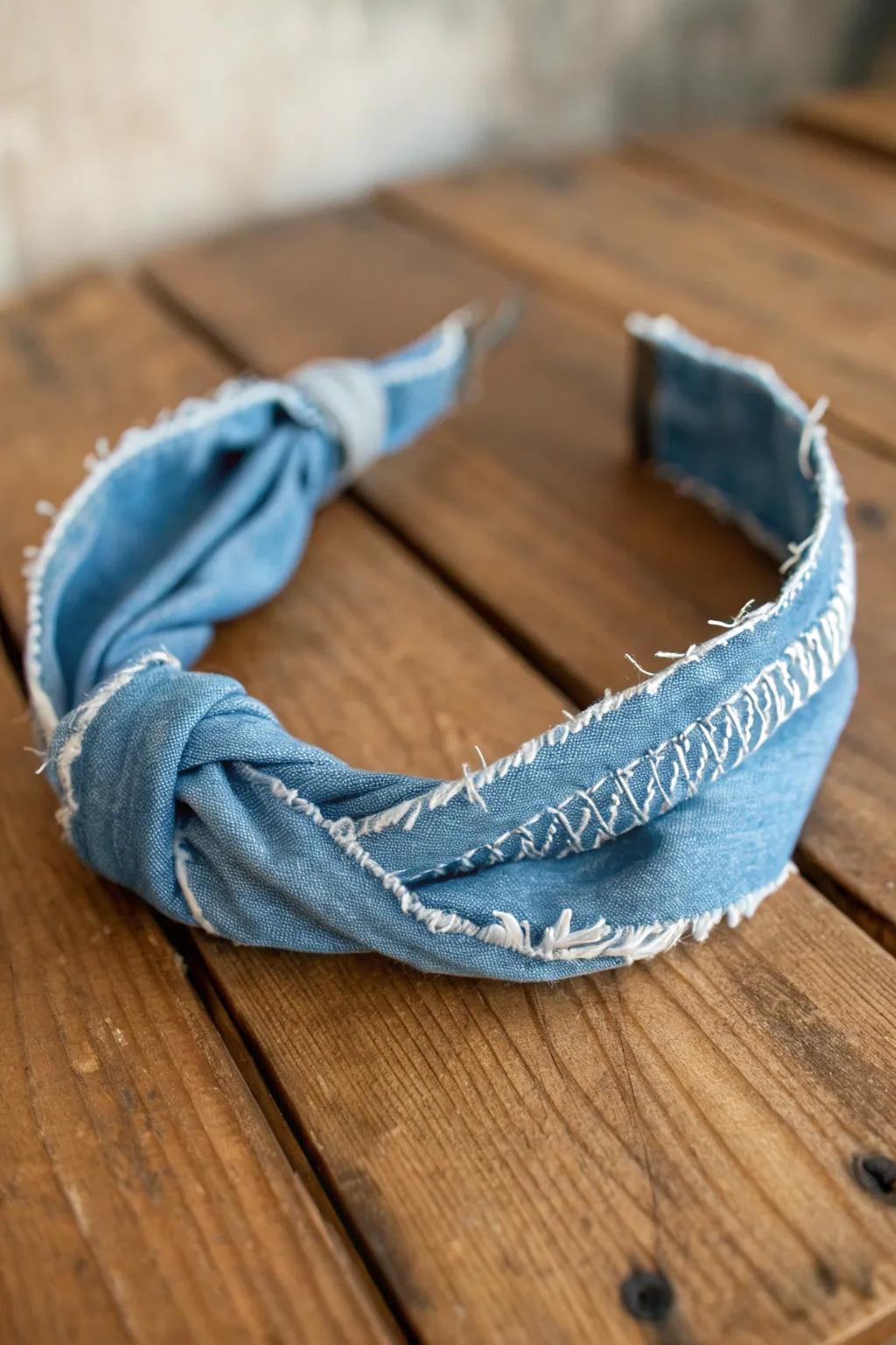 Elevate your aesthetic sustainably with chic reclaimed denim hairbands.