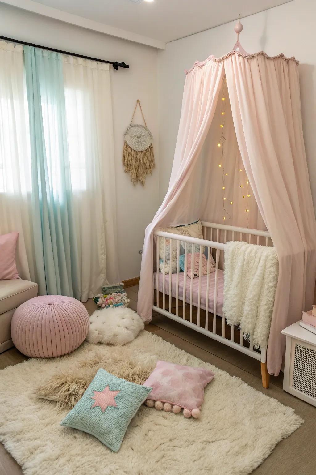 Gentle materials add relaxation and comfort to the nursery.