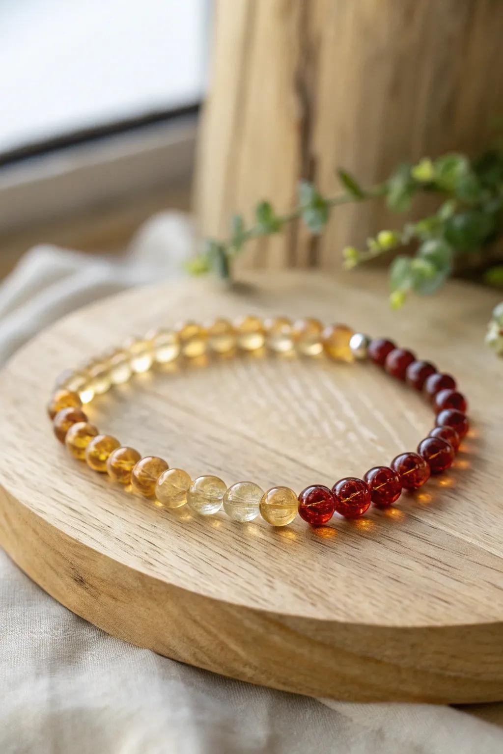 Experience the warmth of a sunset through this exceptional glass bead bracelet, a sublime union of elegance and inherent beauty.